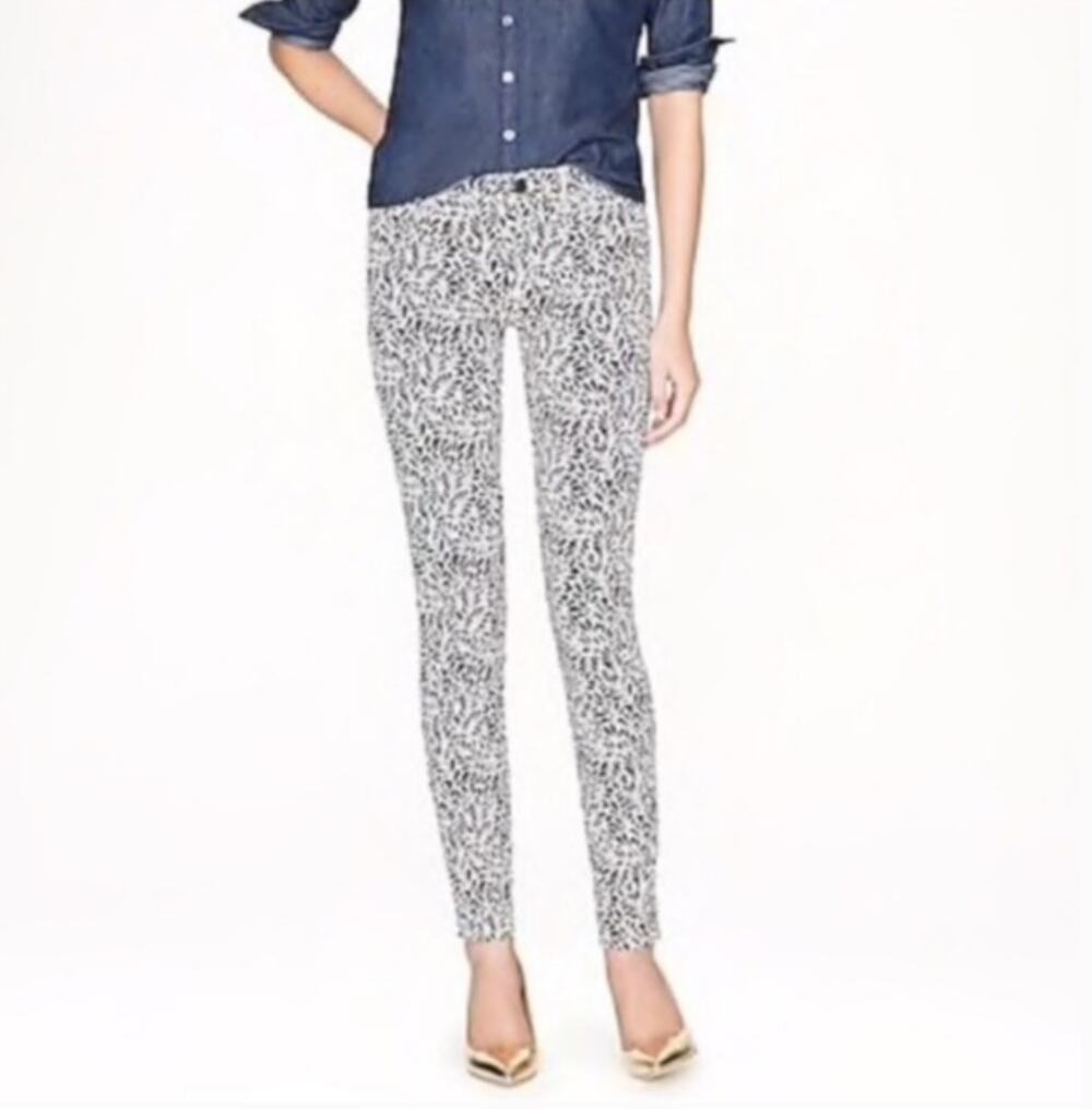 J. Crew Midrise Toothpick Fern Leaf Print Jeans Blue White Pants Skinny 27 27R